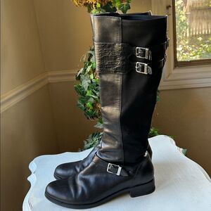Cole Haan | Cole Haan Tennley Black Leather Knee-High Pull-On Buckle Boots 11B
